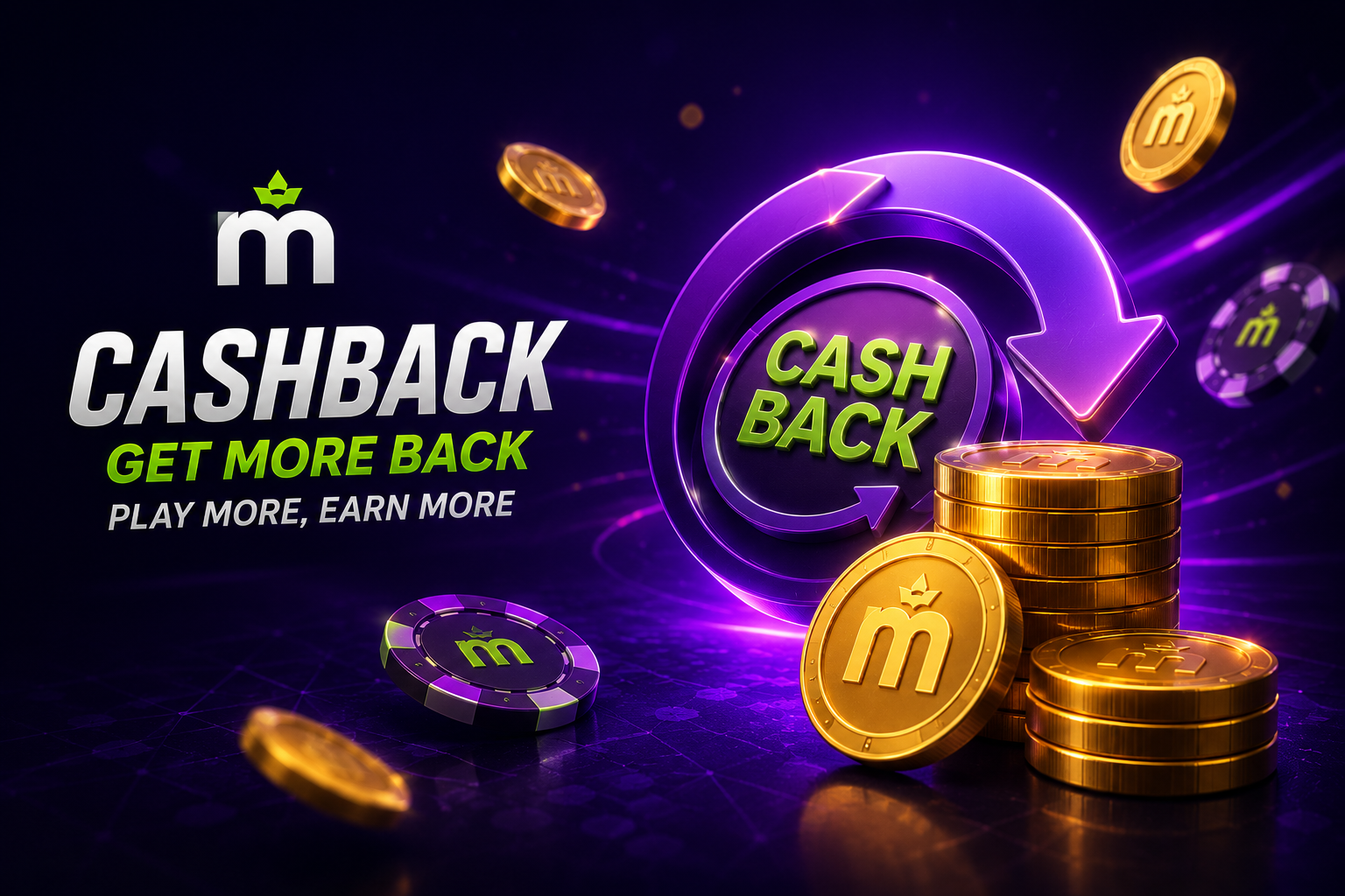 Ilustración de un símbolo de porcentaje y monedas representando el cashback de MaxWin Casino