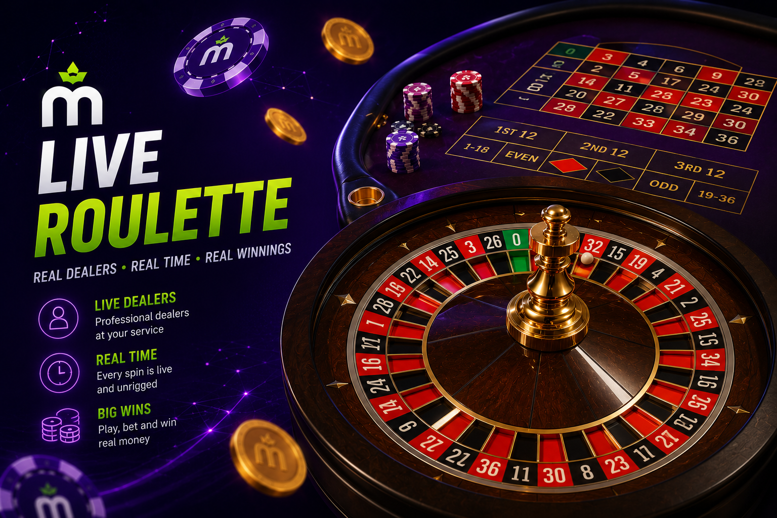 Ilustración de una mesa de ruleta en vivo representando el casino en vivo de MaxWin Casino